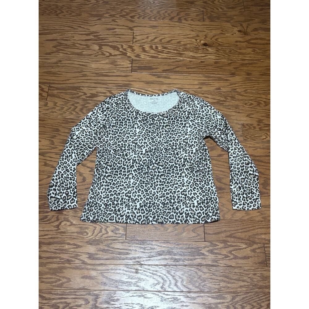 White Stag Women's Brown Beige Cheetah Print Round Neck Long Sleeve Top, Size L